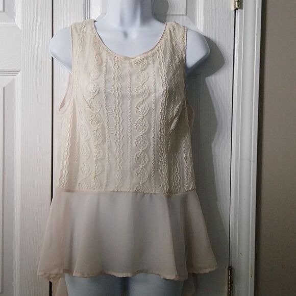 Mossimo  ivory sleeveless high low blouse summer date night top Sz L - Picture 1 of 5
